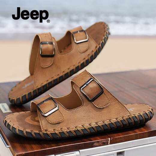 Jeep Jeep Slippers for men in autumn new style breathable soft sole wear casual sandals outdoor non-slip Roman beach shoes men brown [standard sneaker size] 39