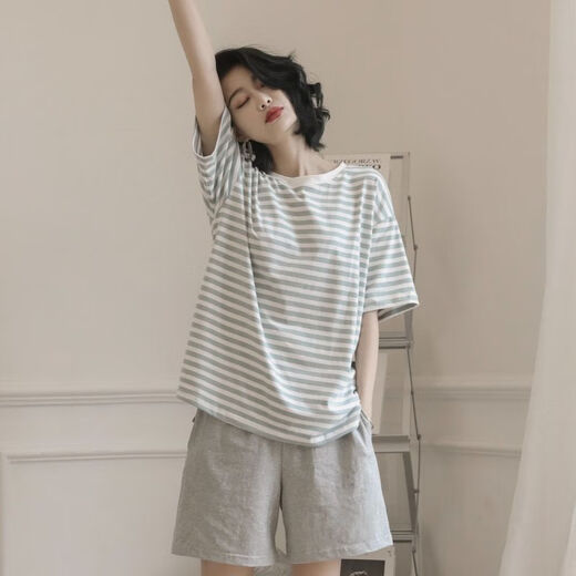 炙夏睡衣女夏季棉短袖两套夏家居服 YZT9859 M 女 建议80-100斤
