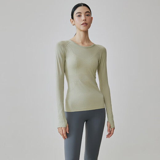 GIGT Jiji Yoga Wear Top Women's Autumn Slim Yoga Long Sleeve Breathable Sports T-Shirt Shaping Pilates Training Wear Light Mint Green L
