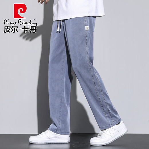 皮尔卡丹夏季天丝裤子男直筒宽松拖地潮牌阔腿裤2025秋天薄款休闲长裤男生 1048浅蓝色 M 码