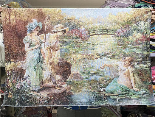 三栖虎复古油画欧洲小镇机织装饰挂画仅画布需装裱世界名画 湖边街景7372左右