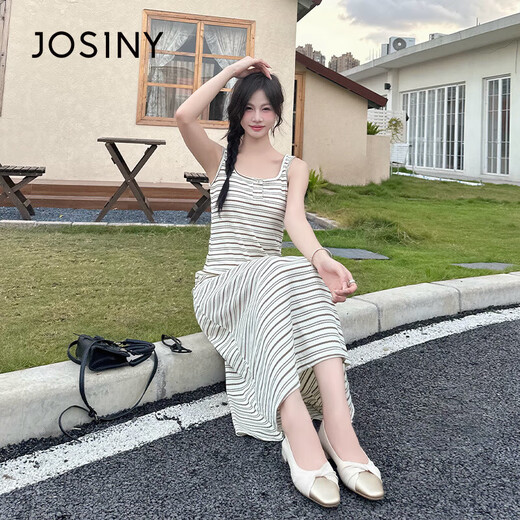 卓诗尼小香风春夏季撞色浅口方头套脚通勤鞋百搭气质女单鞋 米白色38