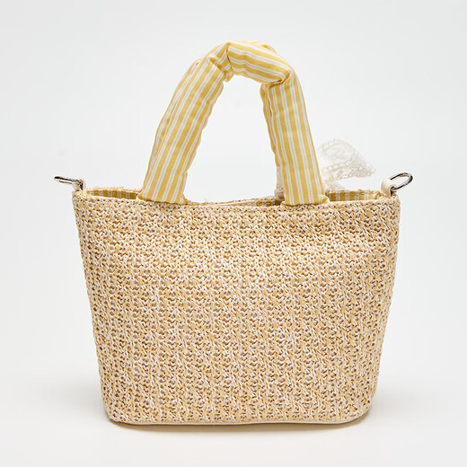 Sanfu shoulder bag summer sweet lace strap woven shell handbag vegetable basket bucket women's bag 503686 yellow small