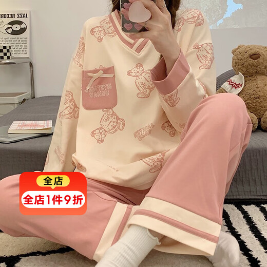 逅伊初中大童睡衣12-15岁女 秋天薄款纯棉春秋季韩版长袖长裤卡通套装 GXT9928 L码(建议95-115斤)