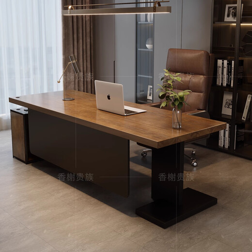 Champs Nobles all solid wood desk with side cabinet general manager office high-end log large board boss desk computer desk executive desk single table 220 long * 80 wide * 75 high New Zealand pine wood thickness 5cm