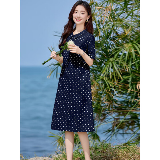 恒源祥棉麻连衣裙女2025新款夏季休闲气质减龄洋气妈M妈波点高端亚麻裙 卡其色 L 建议115-130斤