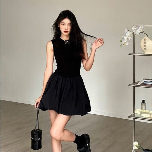 
Henmeichu black dress skirt for women in summer 2025 new high-end Hepburn style small temperament dress short skirt Black sleeveless Hepburn style short flower bud dress L [Suggested 85-120Jin [Jin equals 0.5 kg]]