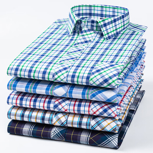 Gy Yager Sommer Neues Plaidhemd Herren-Langsalz mit reinem Baumwoll-Hemd mittleren Alters im mittleren Alter, ohne den Anzug von Daddy zu bügeln CM738-21 Pure Cotton S 38 Empfohlen 100-115jin [Jin gleich 0,5 kg]