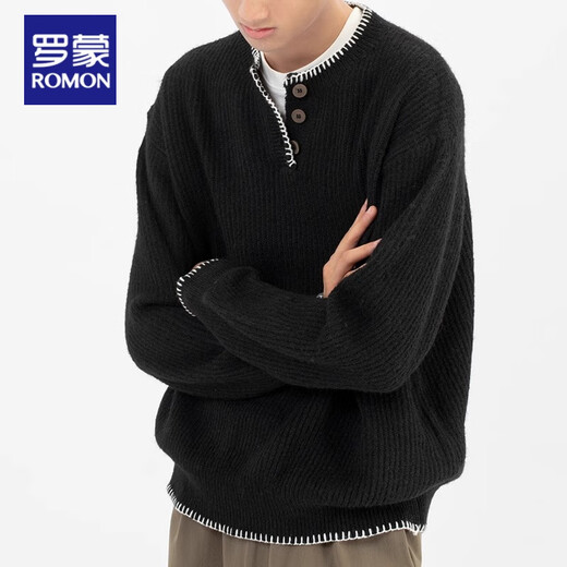 Lomon American retro design casual henley collar sweater for men and women loose autumn couple lazy pullover top green high quality M