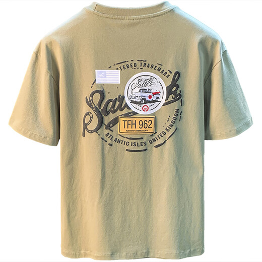 JEEP SPIRIT summer high-end short-sleeved men's new 2025 trendy printed T-shirt top high-spin Xinjiang cotton loose t-shirt black [JSW9906] M suitable for 90-108Jin [Jin equals 0.5 kg] wear