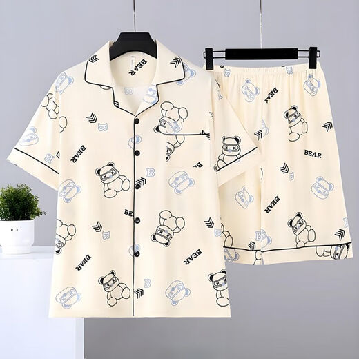 慕枫晴男士睡衣夏季薄短袖短裤卡通学生青少年加大码夏家居服套装 【HZ#3271】双短套装 XL 【125-150斤】