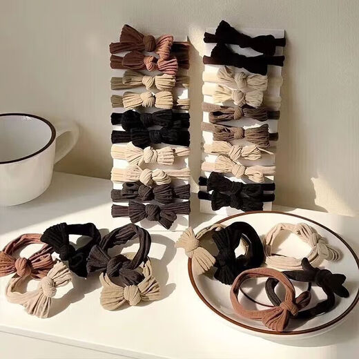 IMIESEVE bow-knot headband, Korean hair accessories, hair tie, elastic rubber band, high ponytail hair band, hair band, rubber band, brown color thickened, bow-knot headband, 10 pieces, mixed color-