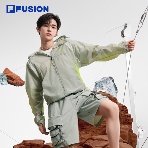 Filafusion Filafusion Herren gewebte Jacke Zhang Hao gleicher Stil 2025 Herbst Casual Lose Sun Protection Kapuze mit Kalt weißer Graugy M 170/92a/m