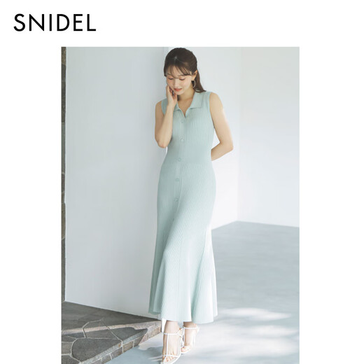 SNIDEL春夏优雅翻领收腰罗纹针织鱼尾连衣裙SWNO252056 粉色 均码 (F)