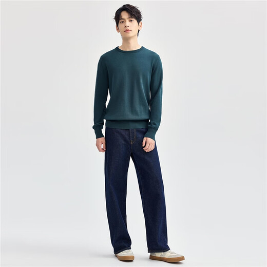 佐丹奴可机洗针织衫男精梳纯棉纯色简约圆领套头针织毛衣18054610