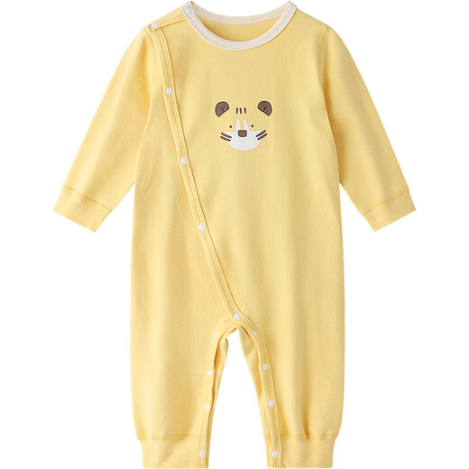 Qiledou baby pure cotton early autumn one-piece clothes spring and autumn style baby autumn clothes toddlers wear autumn clothes small-month-aged belly protection pajamas cream yellow 80cm