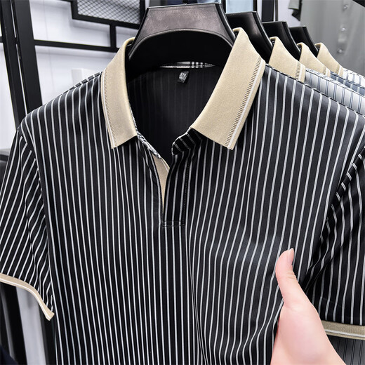 DVW International Herrenbekleidungsmarke T-Shirt Herren Kurzarm 2025 Sommer Daddy's Kleidung gestreift koreanische Mode Casual Polo Halbärmel Black 2xl 54 150-165Jin [Jin gleich 0,5 kg]