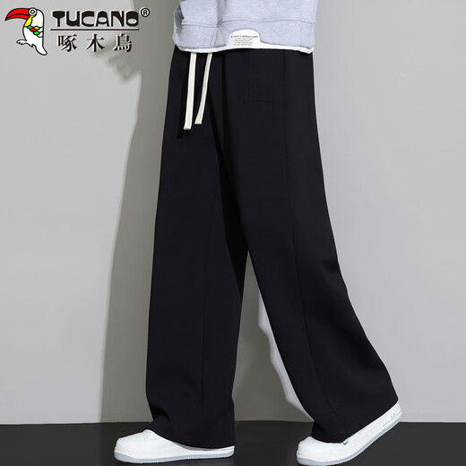 Woodpecker (TUCANO) pants men's autumn casual pants men's loose straight wide leg trendy versatile sports pants men's black XL