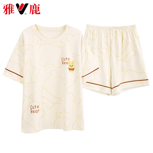 雅鹿轻奢2025睡衣女款夏季纯棉短袖短裤可外穿年新款全棉家居服套装 9855 M