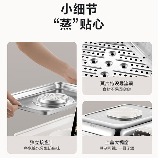 苏泊尔（SUPOR）电蒸锅 可拆洗分体式 多功能家用不锈钢电热锅 16L大容量双层蒸笼多用途锅ZN30FC866