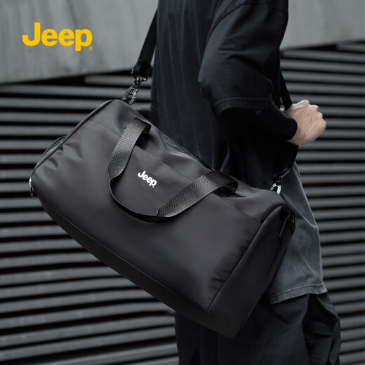 Jeep Reisetasche große Kapazität Herren-Cross-Body-Tasche Kurzstrecken Business Trip Umhängetasche Trockener Nasse Trennung Gepäckbeutel Fitness Handtasche Schwarz