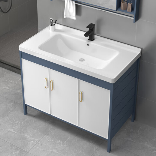 Hengjie Badezimmerschrank Kombination Balkon mit Waschbrett Waschbecken Haushaltswaschbecken Badezimmer Waschbecken integriertes Waschbecken 1048 Einzelbecken + Schrank + Wasserhahn