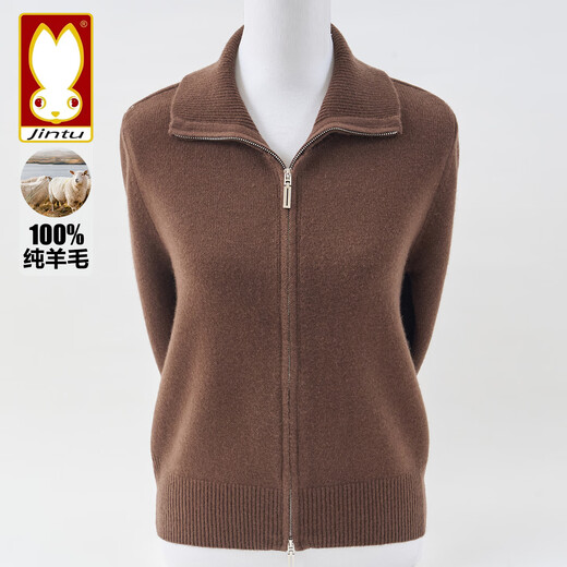 Golden Rabbit Lapel Zipper Sweater Jacket Women's 100 Pure Wool Sweater Women's Short Knitted Cardigan 2025 Autumn and Winter Fashion Outerwear Beige Thick 2XL Recommended 120-135Jin Jin equals 0.5 kg