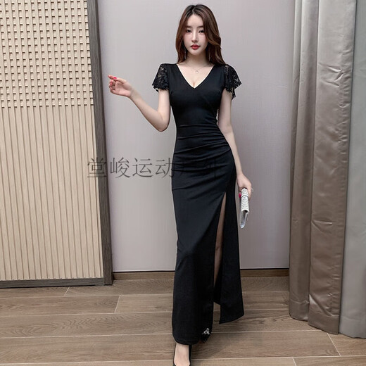 MieHONE Temperament Sauna Sexy Dress Long Bath Massage Workwear Slim Slim Evening Dress Foot Massage Technician Clothes 3882 Black XL