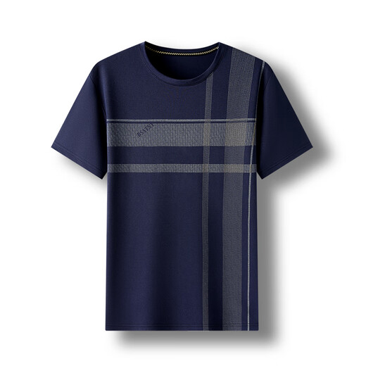 Papá use camiseta de cuello redondo de manga corta de verano para personas de mediana edad y ancianos de seda de seda de seda fría para hombres de mediana edad ropa de verano casual 691 azul marino una talla 165/s (recomendado 110 jin [Jin iguala 0.5 kg] o menos)