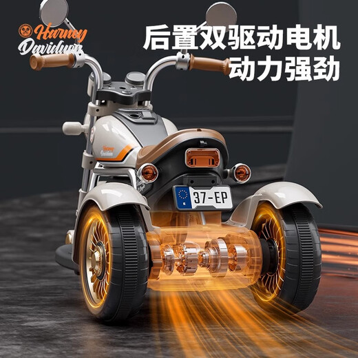 Beibele children's electric car motorcycle 1-3-6-8 years old can sit on a baby remote control car for boys and girls birthday gift full with brown dual drive 12V4 battery + remote control