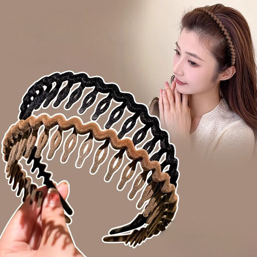 Flocking headband, face wash headband, new style women's toothed broken hair finishing press hair card, acrylic headband, flocked headband - black - 1 piece