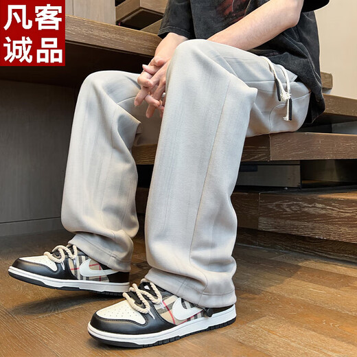 凡客诚品 VANCL新款阔腿运动裤男生直筒宽松长裤子2025夏季薄款美式潮牌休闲卫裤 9901浅灰色 M 【90-110斤】