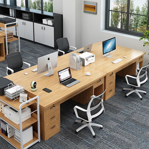 Desk staff station simple modern office desk and chair combination staff double four-person computer desk home desk five drawers and one cabinet | Pastoral oak color 140cm Take a photo of the self-assembly - send drawings and tools