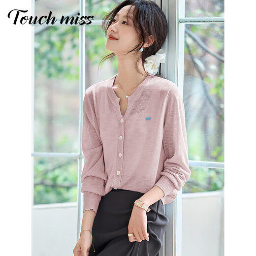 塔驰密司 TOUCH MISS高端冰丝短款针织开衫女夏季2025新款外搭空调衫披肩防晒外套女 蓝色 M