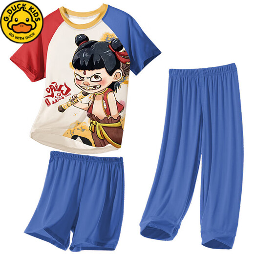 G.Duckkids Kinderpyjamas Little Boy Modal Dünner Sommerjunge mittelgroße Kinder mit mittlerer Größe dreiköpfiger Heimkleidung Nezha Spring- und Sommer 1m-ST-12350 170 10 Größen (110-120) cm