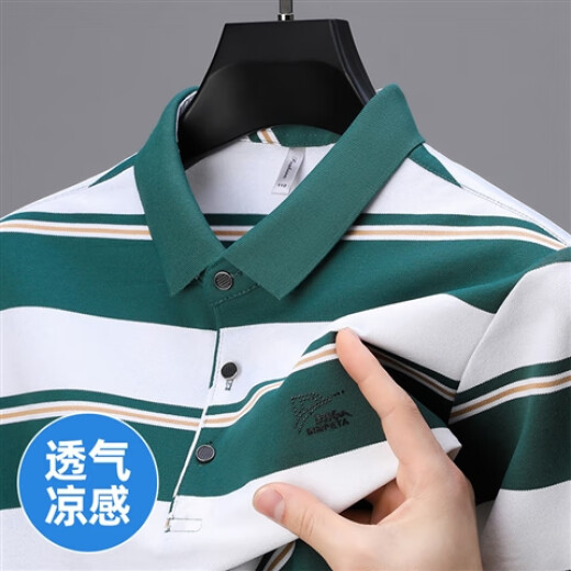 爸爸夏装短袖T恤中老年冰丝男装中老年POLO衫夏季上衣 6636绿色 L