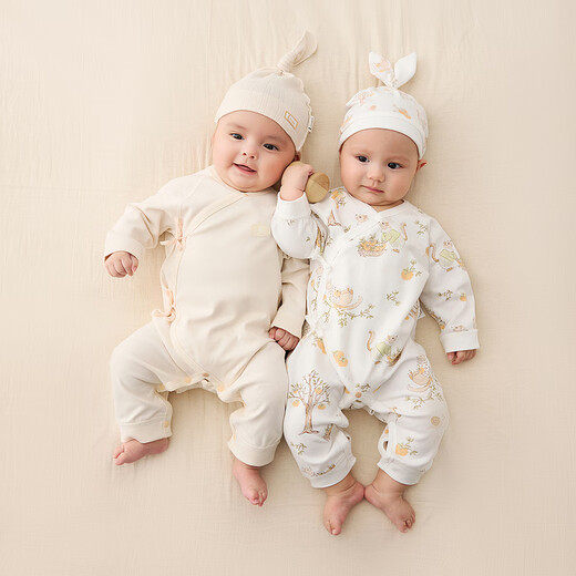 童泰（TONGTAI）婴儿连体衣春秋季纯棉衣服初生宝宝蝴蝶哈衣爬服满月服黄色59cm