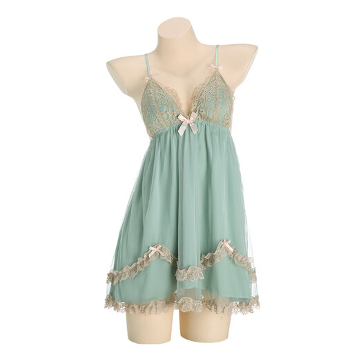 Modal Summer Sweet Mesh Lace Spitze Deep V Plus Brust Pad Sexy Rückenless großer Nachthemd Robe Home Anzug Mode Frauen P3886 Himmelblau (Außengewand + Gürtel) 3xl