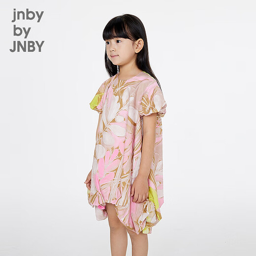 jnby by JNBY新款江南布衣童装A型圆领短袖中长款连衣裙25夏女童1P4G11960 690/杂粉 图案随机 120 cm