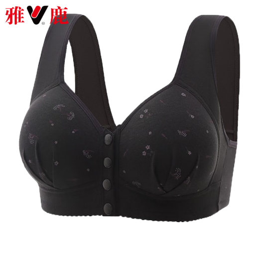 雅鹿高档中老年人妈妈厚款前扣文胸斤大码棉质内衣女薄款聚拢美背文胸 紫色单件 S 3895-110斤