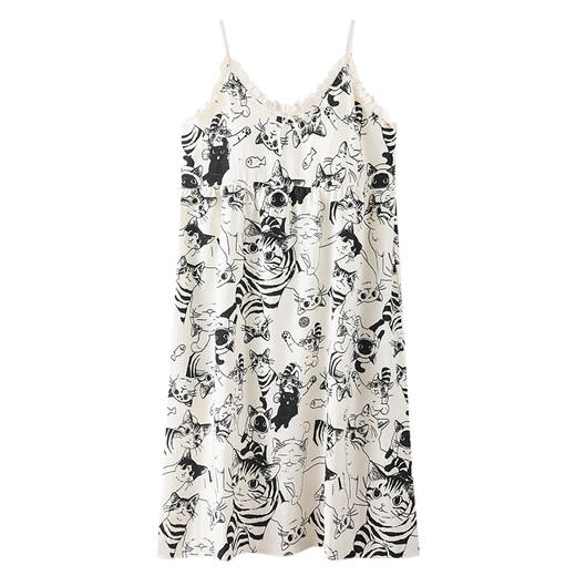 Qin nuan hosender nachthemd für Frauen im sommer dünnen Stil mit Brustpolster integriert antikonvex gewebte Wolken Baumwolle sexy Kleid kann außerhalb der Wolke Baumwoll -Hosenträger Nachthemd - QM6625 M Frauen getragen werden