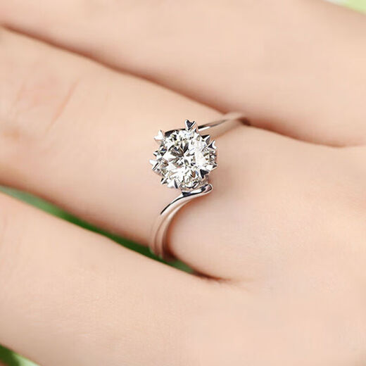 KZD Old Phoenix Pure Silver 9999 Simulated Snowflake Diamond Ring Six Claws Sterling Silver Ring Women's Moissanite High Carbon Diamond Engagement Engraving 60 Points Diamond Old Fengxiang Same Style Closed No. 16 ((Inner Ring Synchronous Counter Engraving)