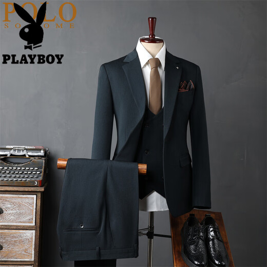 Playboy high-end suit suit men's formal business gentleman British fashion high-end Korean version slim casual professional suit JS9981 coffee color 6XL =185~210Jin Jin equals 0.5 kg