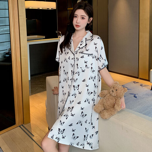 浪莎睡衣女款夏季短袖长裙冰丝薄款2025新款高级感可外穿家居服 11972 均码