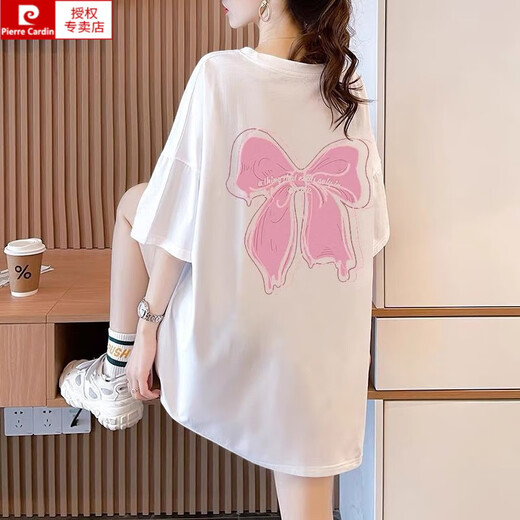 Pierre cardin 2025 summer new short-sleeved T-shirt for women 200 Jin [Jin equals 0.5 kg] extra-large women's loose fat mm plus fat plus a large half-sleeved top 844 black M (recommended 80-115 Jin [Jin equals 0.5 kg])