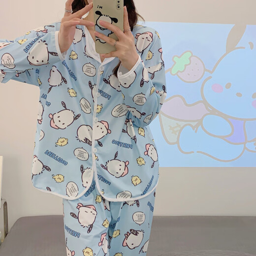 S.SOFEA春季睡衣女长袖牛奶丝家居服网红广州十三行 M6624#蓝帕恰狗 180 XL