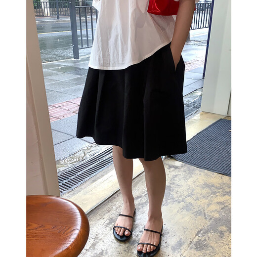 EVERTRUE2024夏季半身A字女新款韩版高腰百褶宽松短裙子13781 浅杏 S