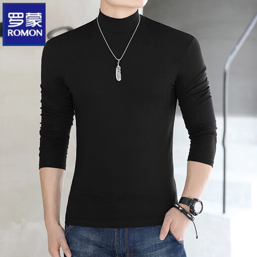 ROMON pure cotton half-high collar long-sleeved bottoming shirt T-shirt for young and middle-aged men autumn underwear slim body shirt men's top autumn and winter white XL 140Jin Jin equals 0.5 kg, left and right wear