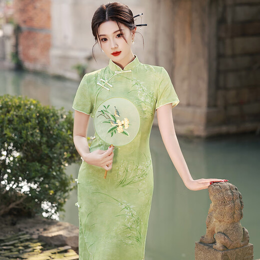 Feiyao cheongsam new Chinese style long retro 2025 summer new style Jiangnan Suzhou travel photo daily improved dress Green L