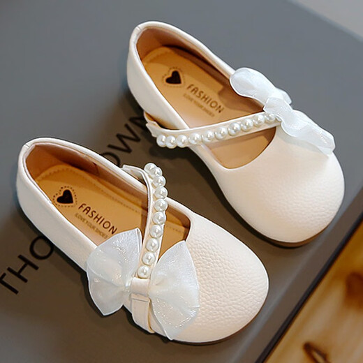 Yushang Zhenpin Girls Princess Shoes 2025 New Summer Girls Fashion British Small Leather Shoes Children's Performance Single Shoes Soft Sole Fashionable White Size 34 Inner Length 20.8CM
